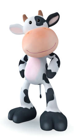 3d cartoon character cow on white backgroundの写真素材