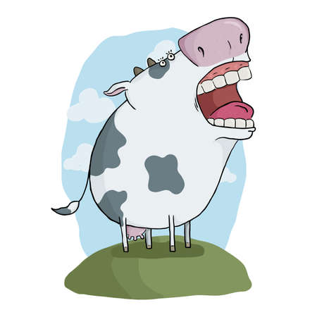  illustration of a funny cartoon mad cowのイラスト素材