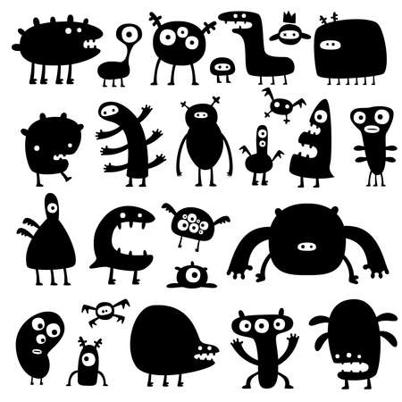 collection of cartoon funny monsters silouettesのイラスト素材