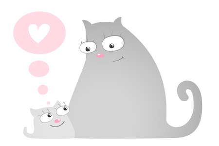 illustration of cartoon funny cat and kitten isolated on white backgroundのイラスト素材