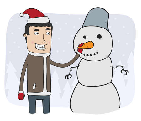 boy and snowmanのイラスト素材
