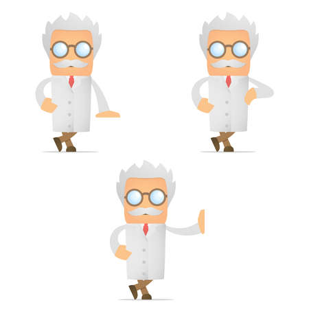 cartoon scientist leaning on an empty blockのイラスト素材