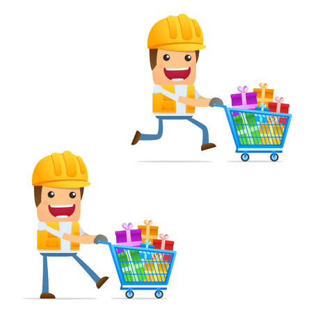 set of funny cartoon builderのイラスト素材