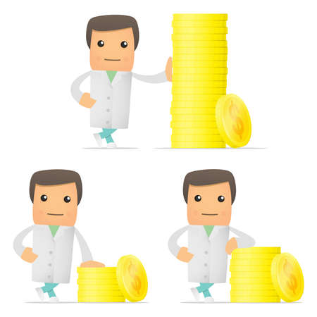 set of funny cartoon doctorのイラスト素材