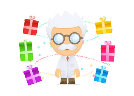 funny cartoon scientistのイラスト素材