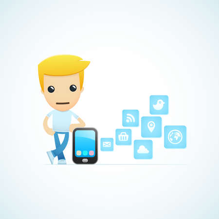 set of illustrations with funny cartoon casual character in different situationsのイラスト素材