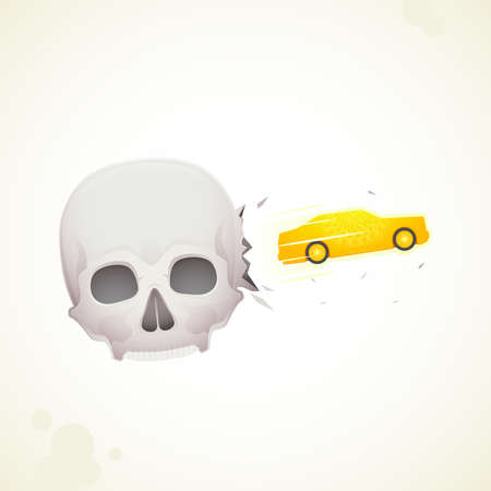 car crashes out of the skullのイラスト素材