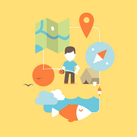 conceptual illustration of fishing. flat design conceptのイラスト素材