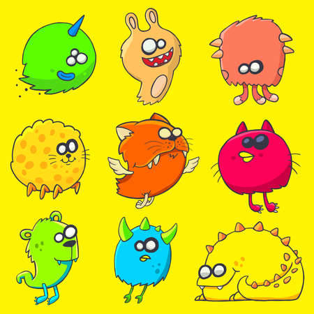 set of funny cartoon unusual monsters for designのイラスト素材