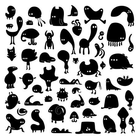 Big set of black funny monsters for designのイラスト素材
