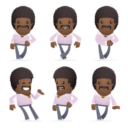 set of disco man character in different interactive  posesのイラスト素材