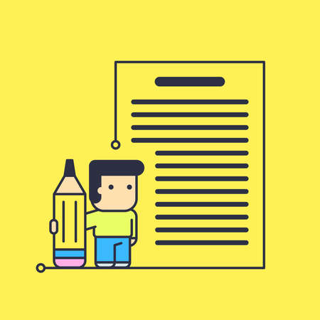 character writes big text. abstract conceptual illustration.のイラスト素材