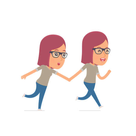Happy and Joyful Character Girl Designer runs and drags his friend to show him something. Poses for...
