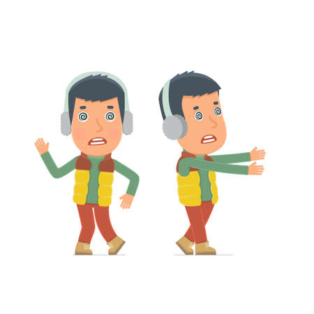 Crazy and Deranged Character Winter Citizen in strange pose under hypnosis. for use in presentations, etc.のイラスト素材