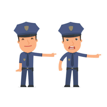 Happy and Angry Character Officer making presentation using his hand. for use in presentations, etc.