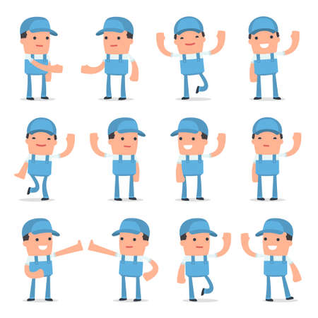 Set of Funny and Cheerful Character Repairman welcomes poses for using in presentations, etc.のイラスト素材