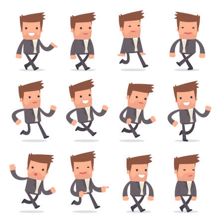 Set of Funny and Cheerful Character Competitor goes and runs poses for using in presentations, etc.のイラスト素材