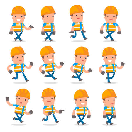 Set of Funny and Cheerful Character Constructor goes and runs poses for using in presentations, etc.のイラスト素材