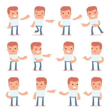 Set of Active and Positive Character Casual Boy making presentation poses for using in design, etc.のイラスト素材