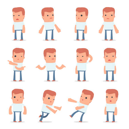 Set of Confused and Sad Character Casual Boy in ignorance poses for using in presentations, etc.のイラスト素材