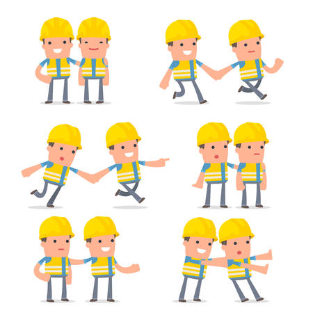 Set of  Good and Careful Character Smart Builder in helps poses for using in presentations, etc.のイラスト素材