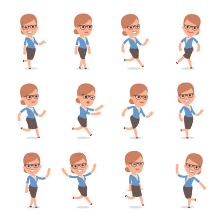 Set of Smart and Cute Character Teacher Girl  making Presentation for using in Design, etc.のイラスト素材