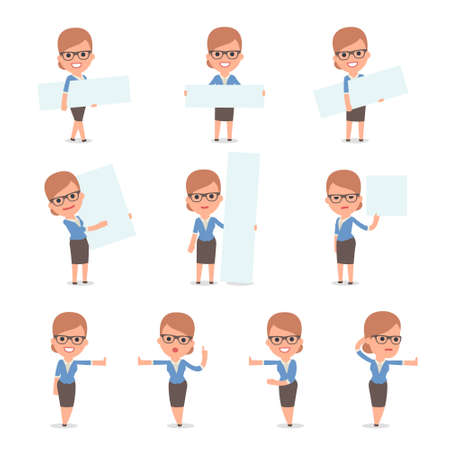 Set of Smart and Cute Character Teacher Girl  making Presentation for using in Design, etc.のイラスト素材