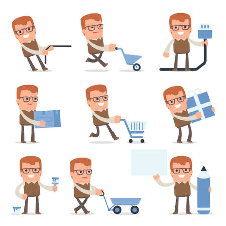 Set of Smart and Cute Character Genius making Presentation for using in Design, etc.のイラスト素材