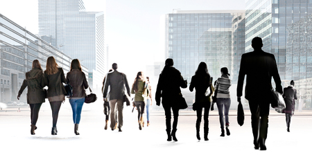 A large group of people on a light background. Panorama. Urban scene.の写真素材