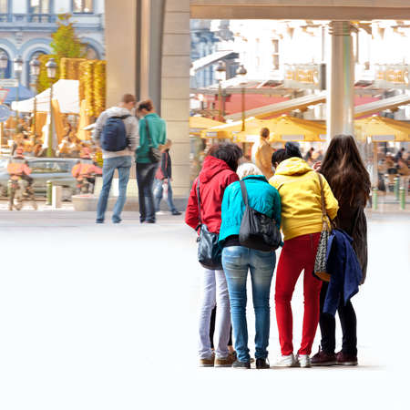A group of young tourists. Urban scene.の写真素材