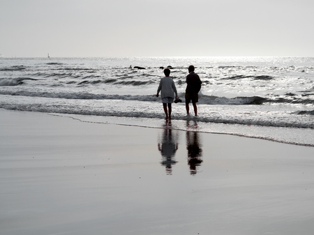 Elderly couple at sea. Seascape.の写真素材