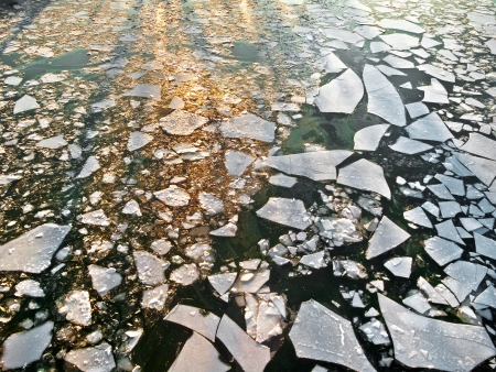 Ice drift on the river. Abstract background. Winter landscape.の写真素材