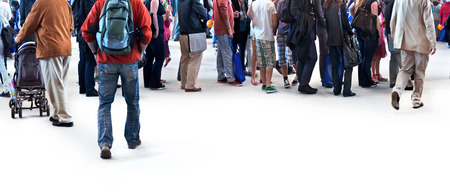 A large group of people walking. Blurred motion. Panorama.の写真素材