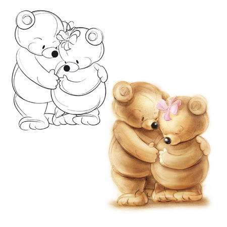 Loving couple teddy bears. Drawing bear.の写真素材