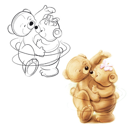 Couple dancing bears. Drawing bear.の写真素材