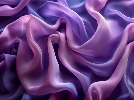 abstract background of purple wavy silk or satin texture. 3d render illustrationの素材