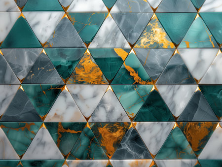Marble background with gold and turquoise ornaments.の素材