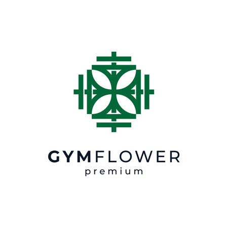 barbells and leaves for fitness and health logoのイラスト素材
