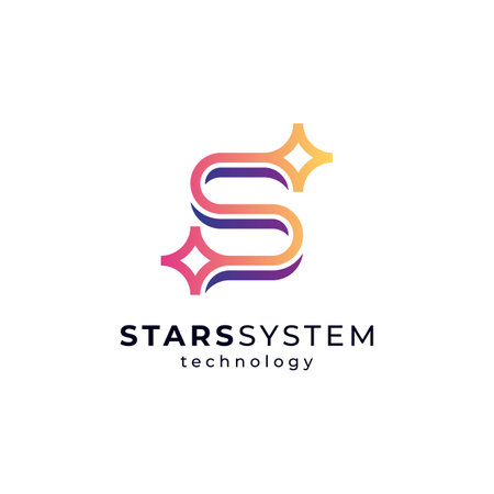 shiny letter S and star for astronomy, science and technology logo designのイラスト素材