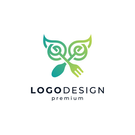 green and natural fork and spoon for salad, food and restaurant logo design&#x9;のイラスト素材