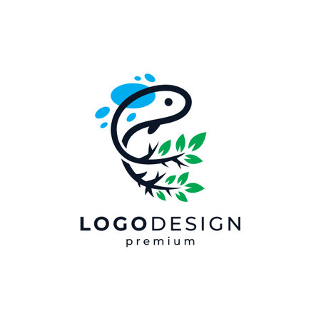 fish and plant for ecology, nature, environment or aquascape logo design&#x9;のイラスト素材
