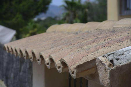 Spanish roof tiles architectural detail, Majorca, Spain の写真素材