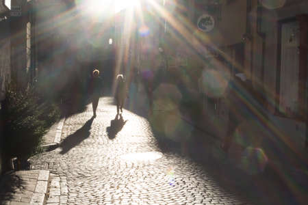 Old Town sparkly Christmas with sunshine and fir treesのeditorial素材