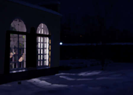 Night windows and snow, digital painting.の写真素材