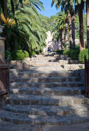 ALFABIA GARDENS, MAJORCA, SPAIN - OCTOBER 25 2013: Steps into the garden on October 25 2013, Alfabia gardens, Mallorca, Spain.のeditorial素材