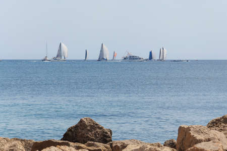 Sailboats participating in the Copa del Rei regatta on the last day, July 21 2012. Palma de...