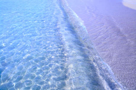 Waters edge. Closeup of sandy beach with crystal clear water, Mallorca, Balearic islands, Spain.