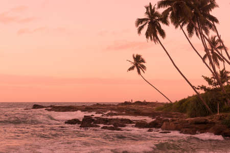 Pink sunset Rocky Point. Pink sunset at Rocky Point, Goyambokka, Tangalle, Southern Province, Sri Lanka, Asia.のeditorial素材