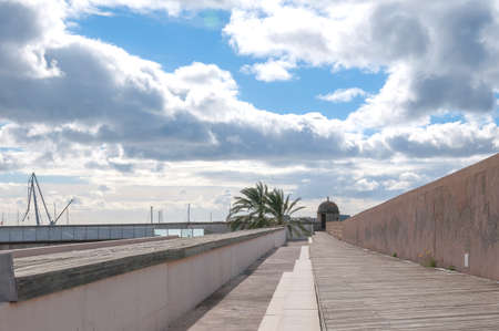 PALMA DE MALLORCA, SPAIN - FEBRUARY 8, 2013:  Exterior of the old Sant Pere Bastion, now hosting the museum of contemporary art Es Baluard on February 8 2013 in Palma de Mallorca, Spain.のeditorial素材