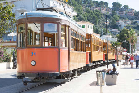 PORT DE SOLLER, MAJORCA, SPAIN - OCTOBER 25, 2013: Tram routing Soller down to the port on October...